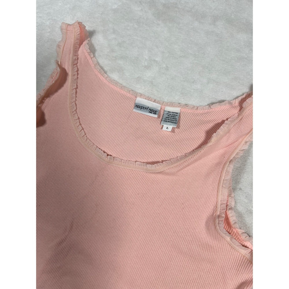 Newport News Ribbed Tank Top Ruffle Trim Sleeveless‎ Casual Top Size L Pink Y2K